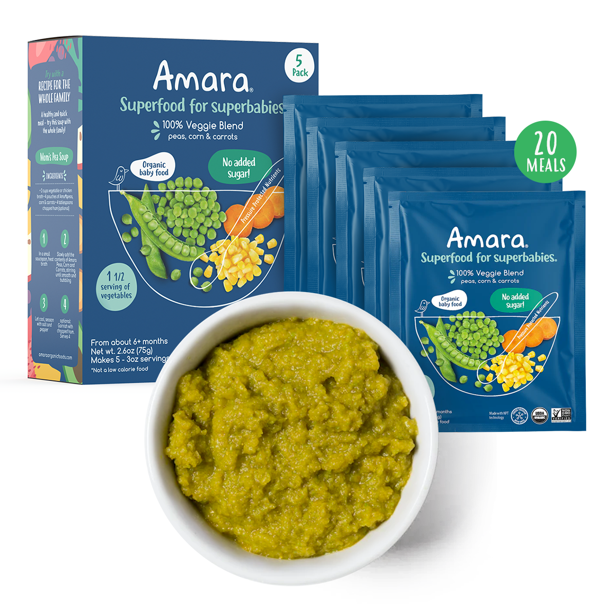 2PACK-100% Veggie Blend: Peas, Corn & Carrots