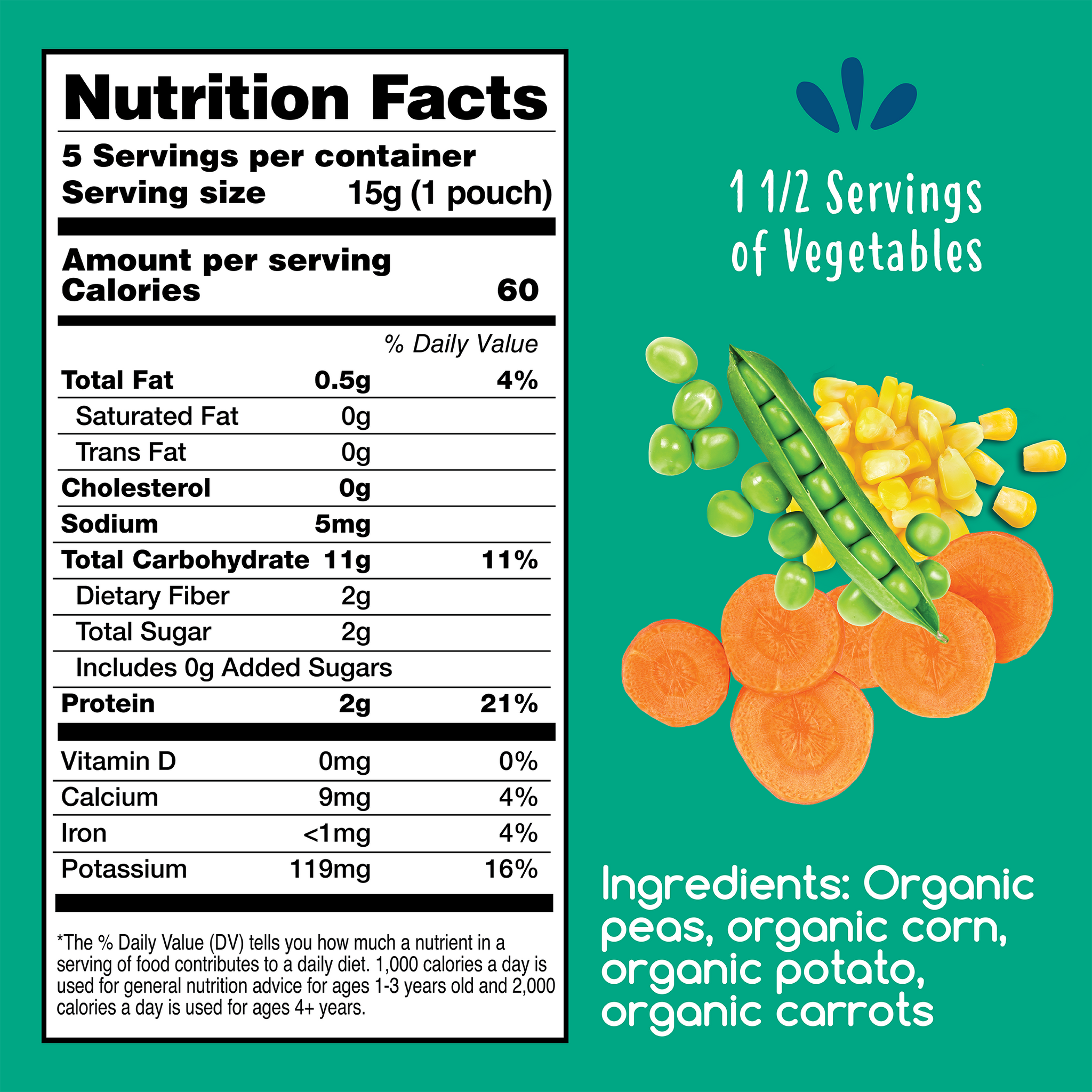 100% Veggie Blend: Peas, Corn & Carrots